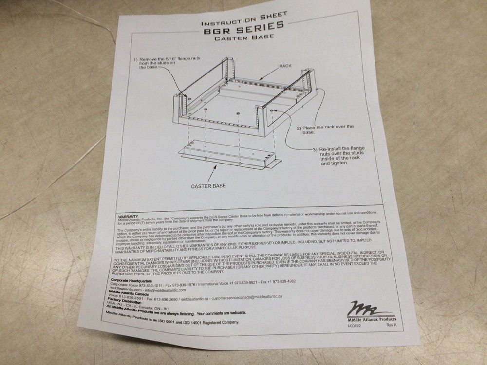 Middle Alantic Caster Base Kit for BGR Series CBS-BGR Server Rack Wheels
