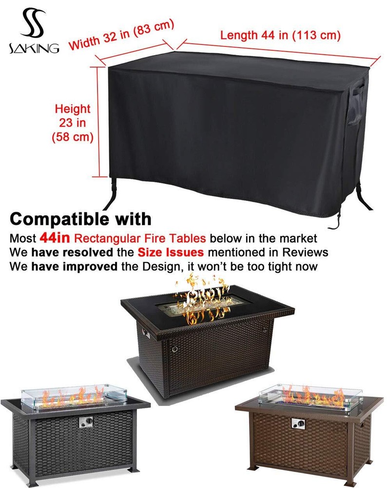 Fire Table Cover Rectangular 44 x 32 x 23 inch - Waterproof Windproof Anti-UV...