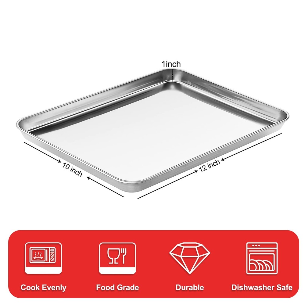 Cookie Sheets for Baking, Stainless Steel Baking Sheet 12inch, Silver