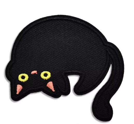 Cute Black Cat Upside Down - Embroidered Iron-On Patch