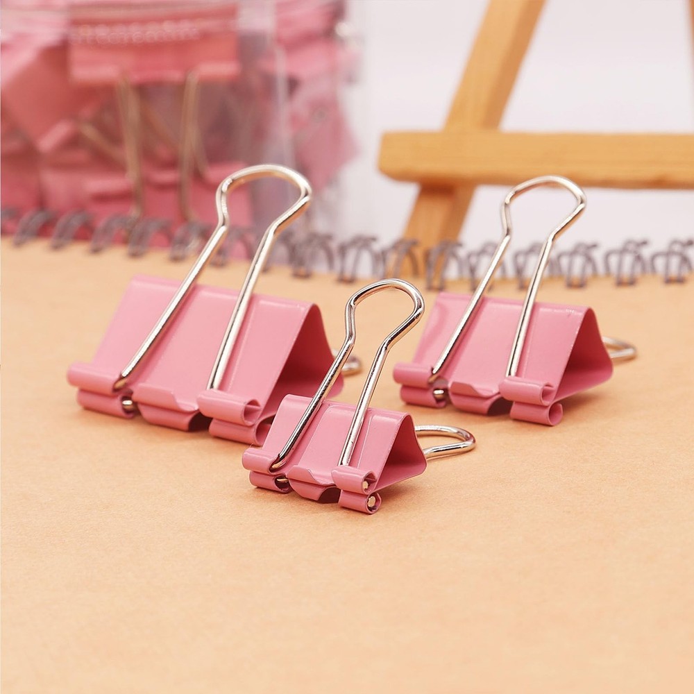 Pink Binder Clips Paper Clamps, Assorted Sizes Set (Small, Medium, Large) for...