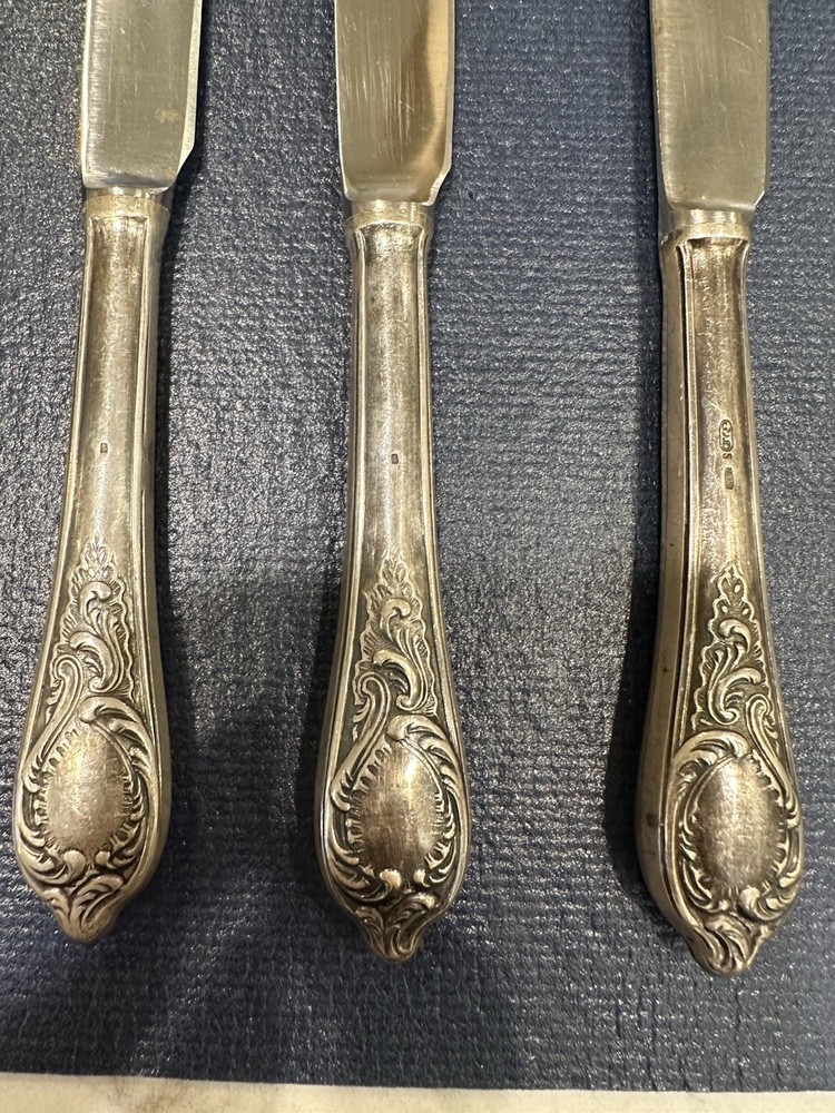 5 PC 1950 Russian USSR 875 ZID Silver flatware knives