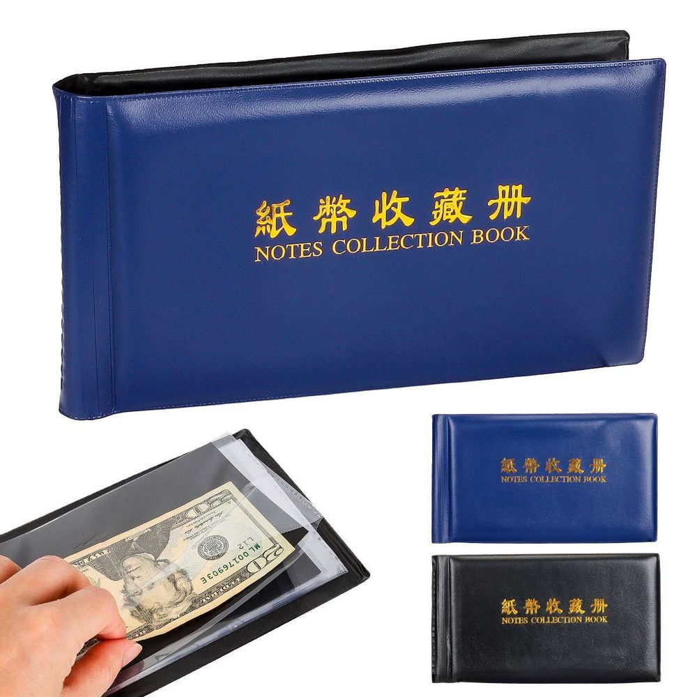 60Pcs Paper Money Currency Banknote Collection Album Pocket Book Storage Leather