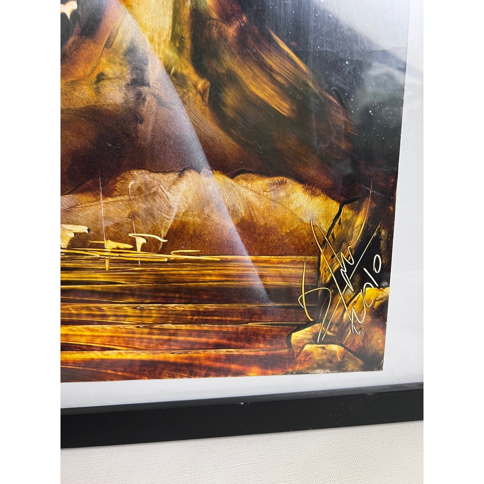 Vintage Fantasy Landscape Planets Sci-Fi Spray Paint Signed Framed Art Painting