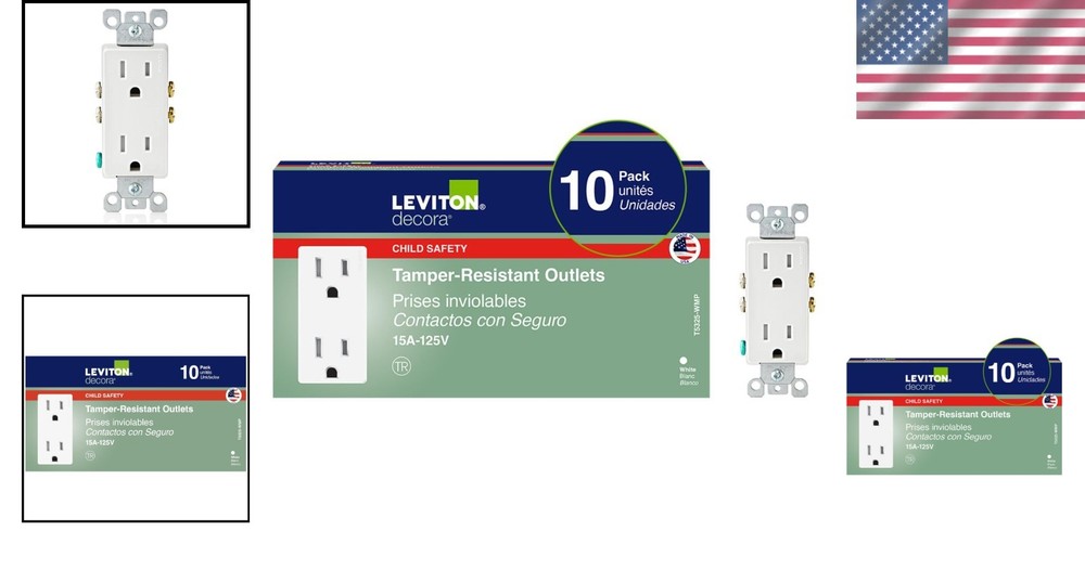 Tamper-Resistant Electrical Outlets, 10 Pack, White