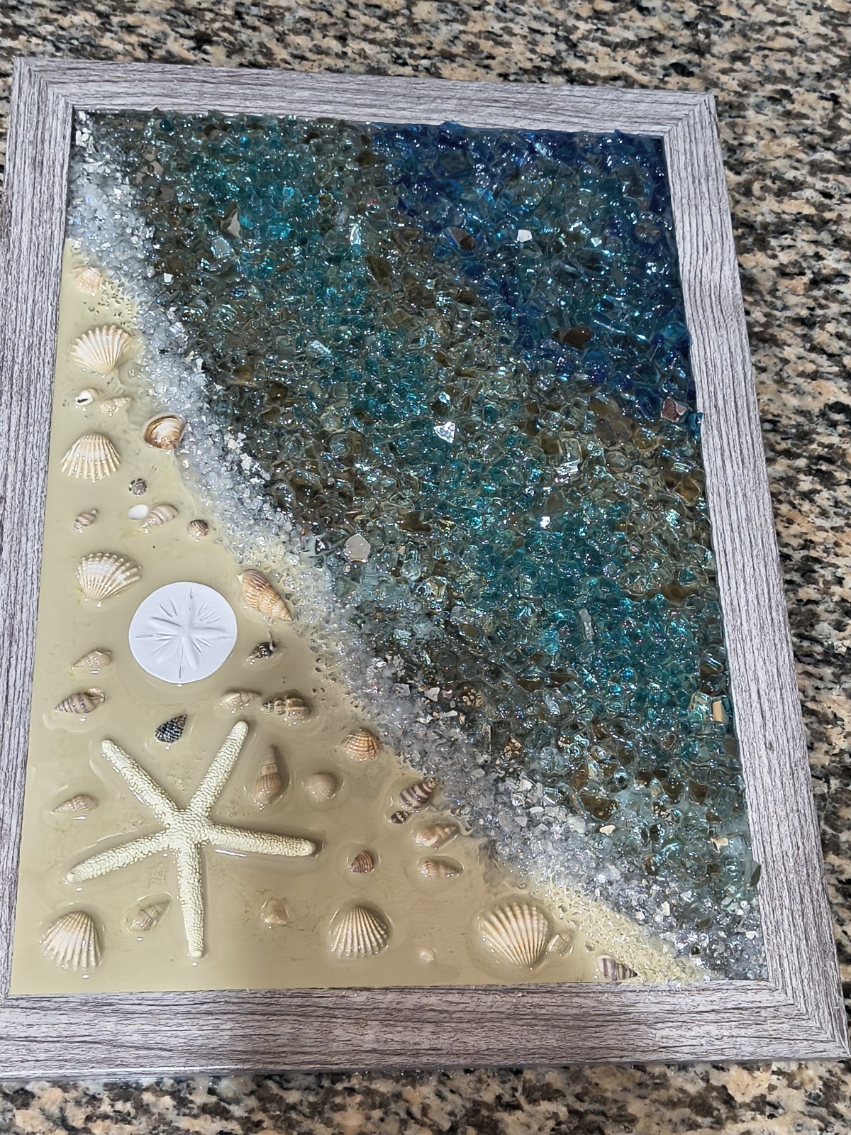 Beach Themed Seaglass Resin Art Wall Decor 11.5 x 15.5