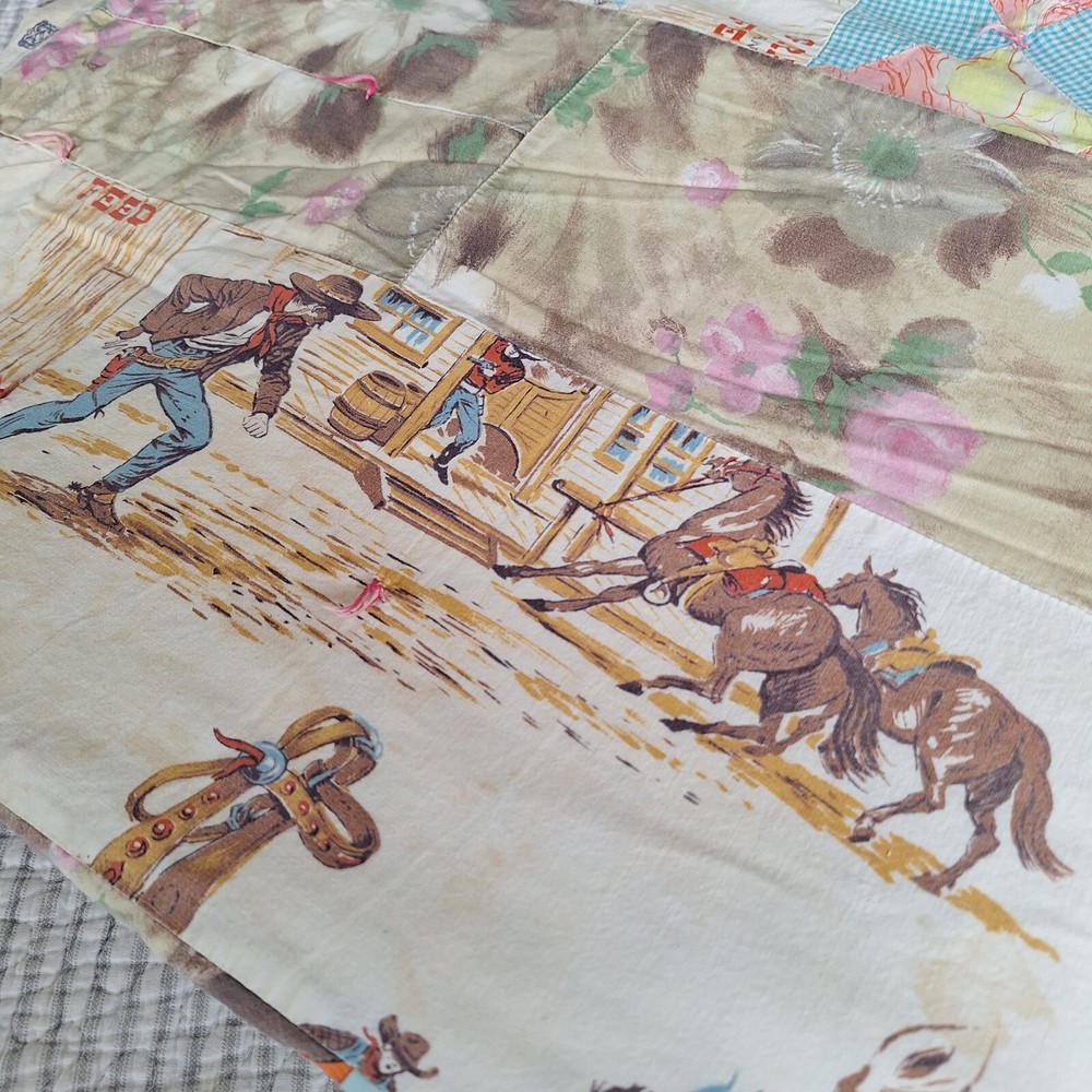 VTG Handmade Patchwork Quilt Block Pattern 70"x90" Horse Theme Cutter Display