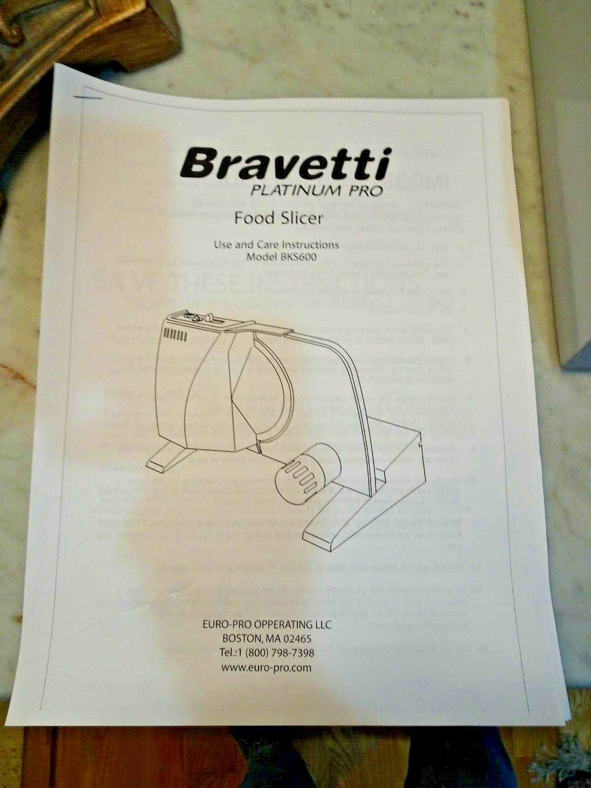 Bravetti Food/Meat Slicer Model BKS600 Meat Slicer Electric w Instruction Manual