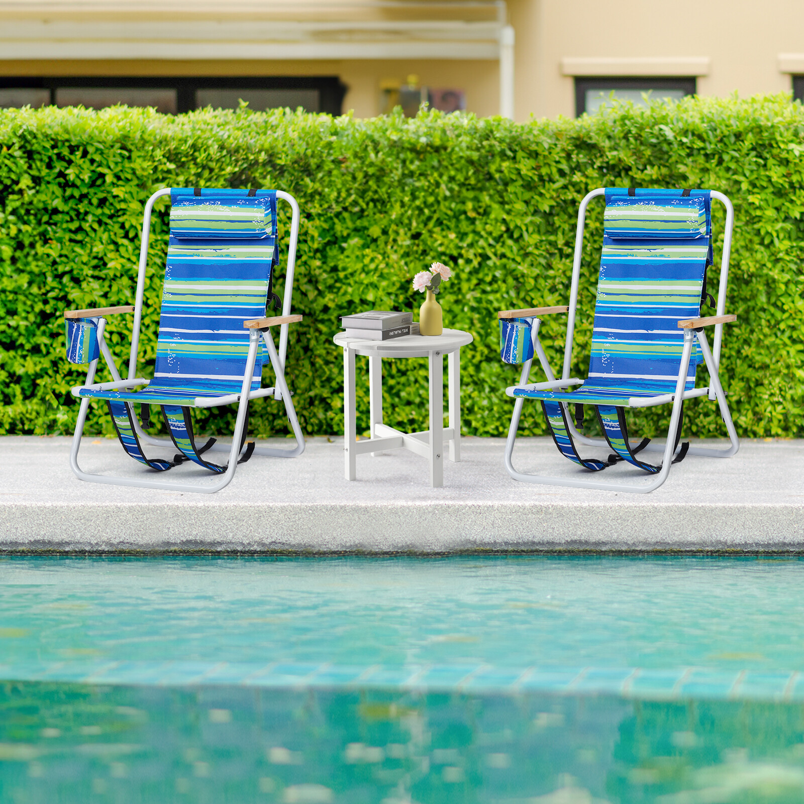 New 2 Pack Folding Beach Chair for Adults,4 Position Portable Backpack Blue