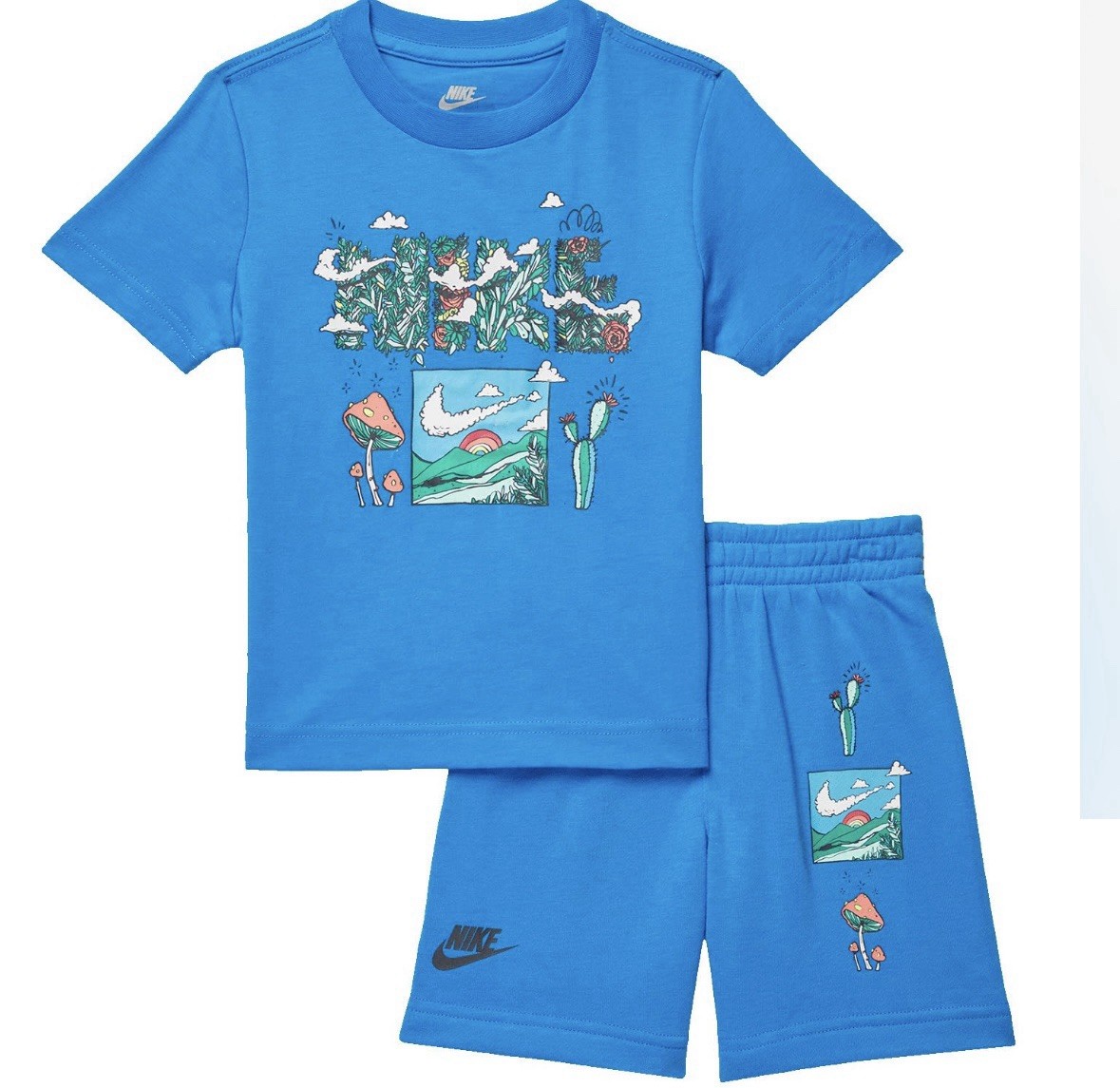 NEW NIKE Kid's NSW Biosphere 2 Piece Outfit Tee Top & Short Set Boys Blue Size 6