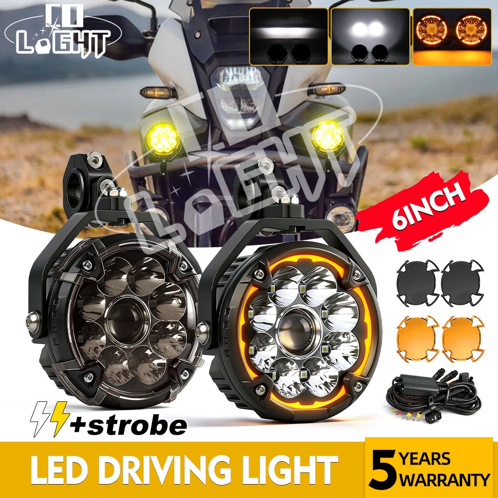 2x 6" Laser LED Motorcycle Driving Fog Spot Light Auxiliary Lamp White+Amber DRL