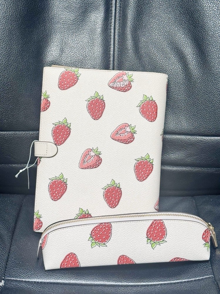 Bundle Set Coach Notebook with Strawberry Print CAO44 & Coach Pencil Case CAP08