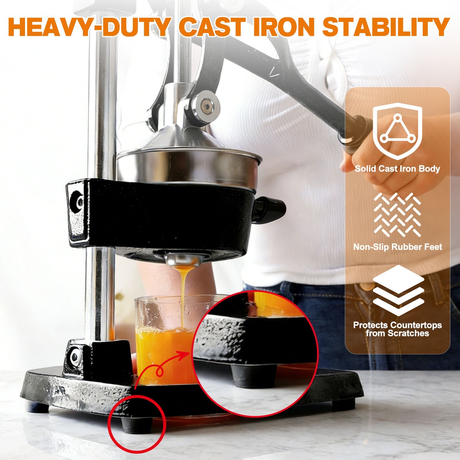 Heavy-Duty Cast Iron Orange Juicer Commercial Manual Press Citrus Squeezer