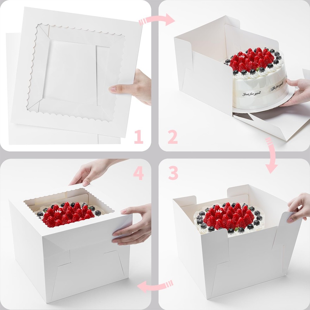 5 Pack Cake Boxes 12 Inch White Square with Boards Disposable Cardboard