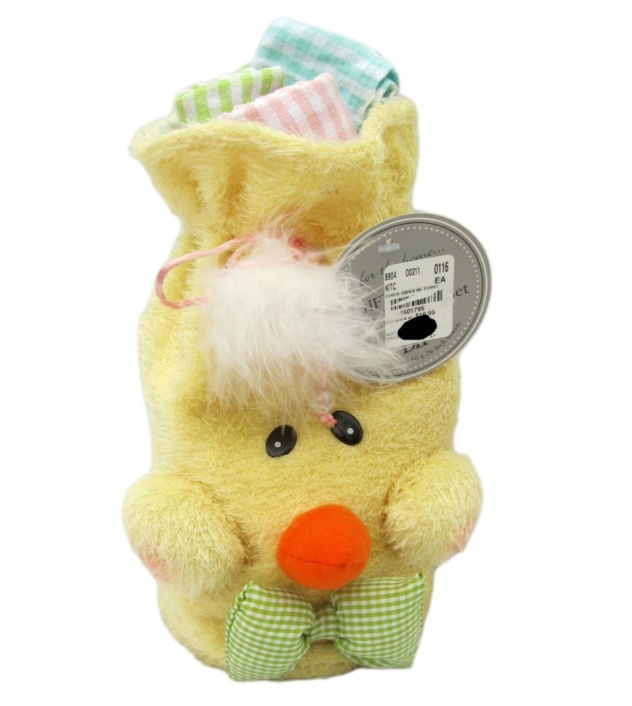Spring Easter Chick Plush Bag Container & Kitchen Towel Set Dish Hand Tea Cloth