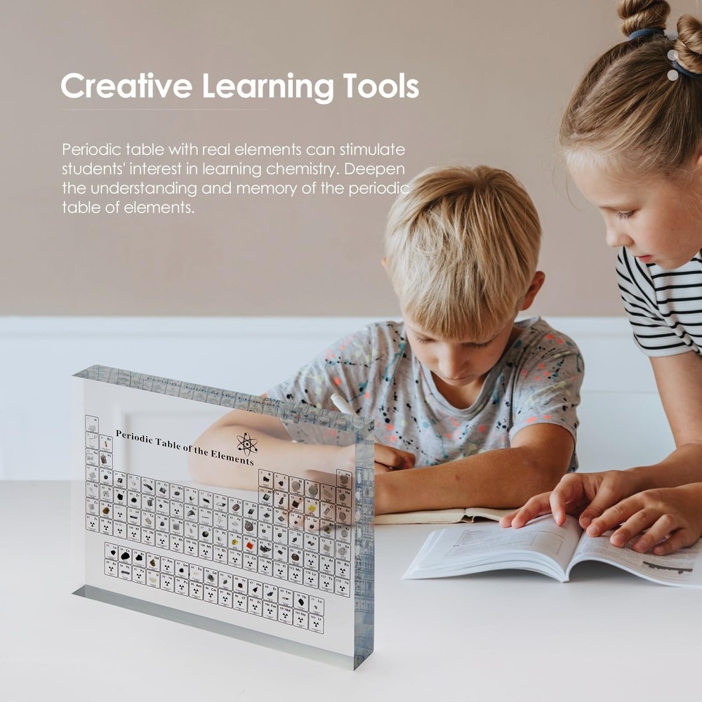 "8-Inch Acrylic Periodic Table Display with 83 Real Element Samples for Science"