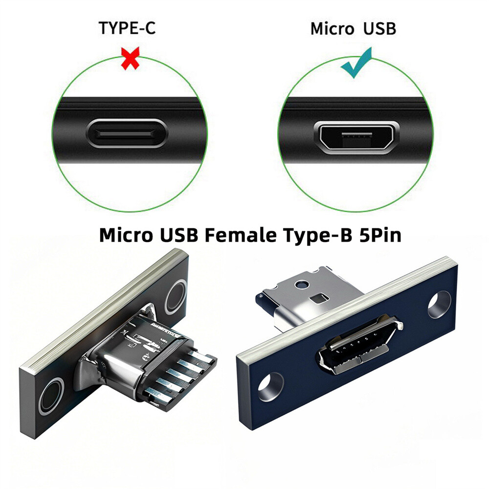 Micro-USB 5Pin Female Type-B Socket DIY OEM Connector Panel Mount Type USB 2.0
