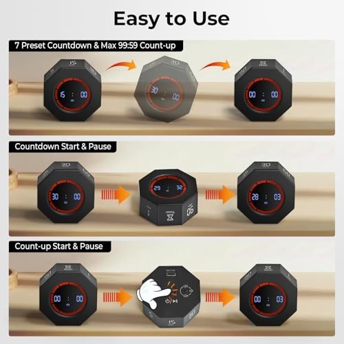 Rechargeable Pomodoro Timer, 8-Angle Auto-Rotating Screen with Space Gray
