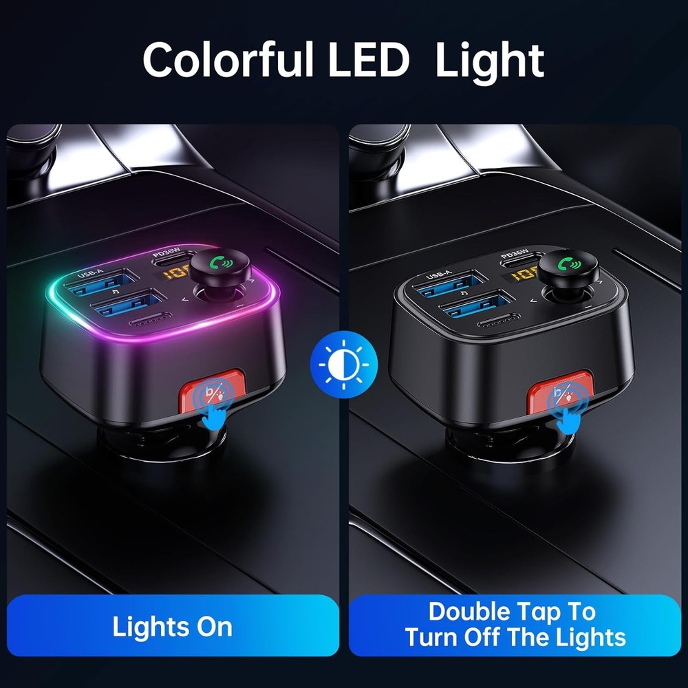 Syncwire Bluetooth 5.4 FM Transmitter Car Adapter 48W (PD 36W & 12W) Black