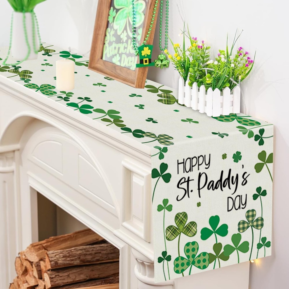 St Patricks Day Table Runner Shamrocks Happy St. Patrick's Day Runners Table Dec