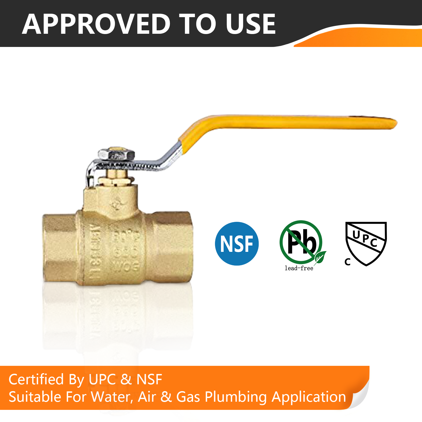 Brass Ball Valve FIP Threaded Yellow 3/4"or 1/2" Female Full Port 600WOG NPT