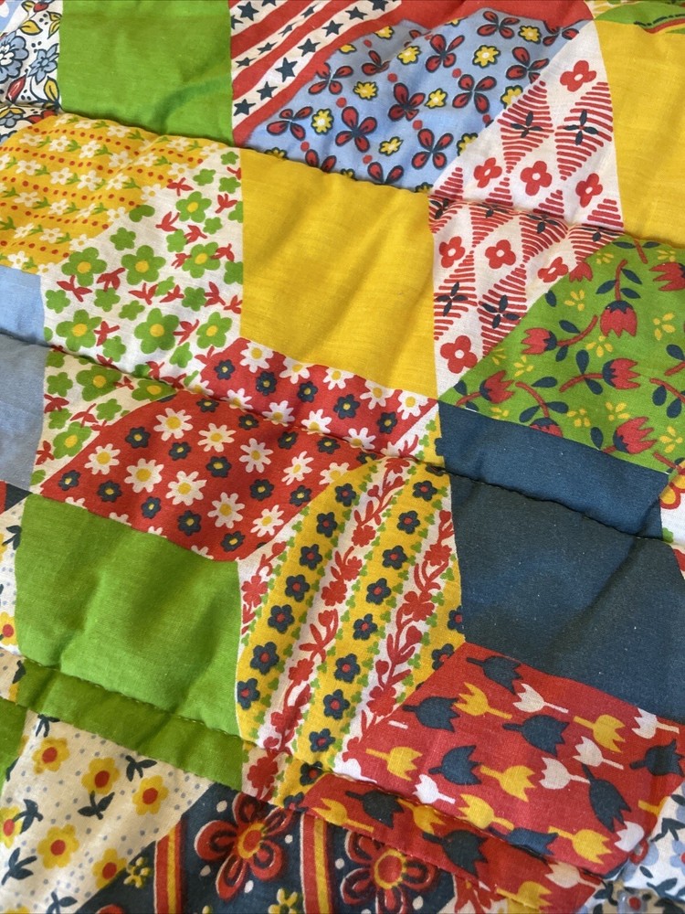 VTG 70s Boho Psychedelic Quilted Patchwork Hibernator Sleeping Bag Snug Blanket