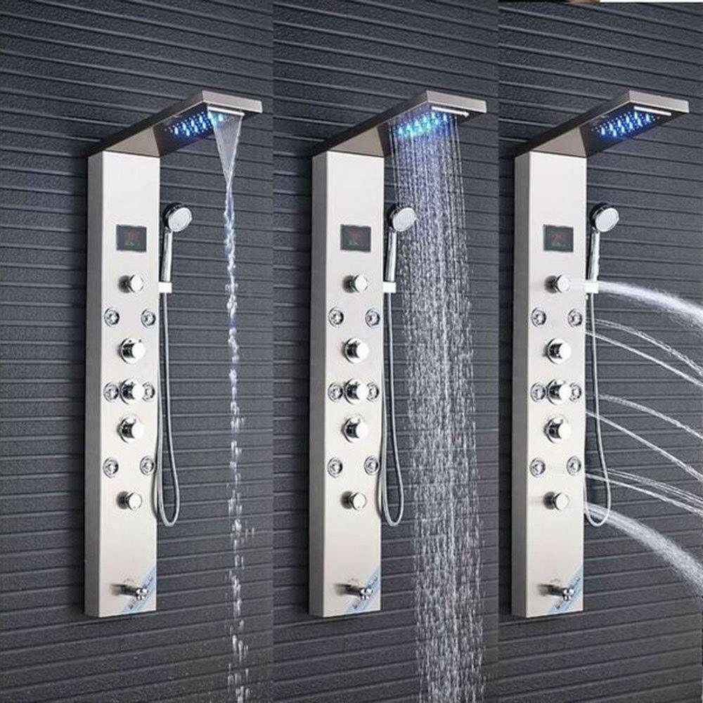 Shower Panel Tower System Stainless Steel 6-Function Faucet LED Rain&Waterfall