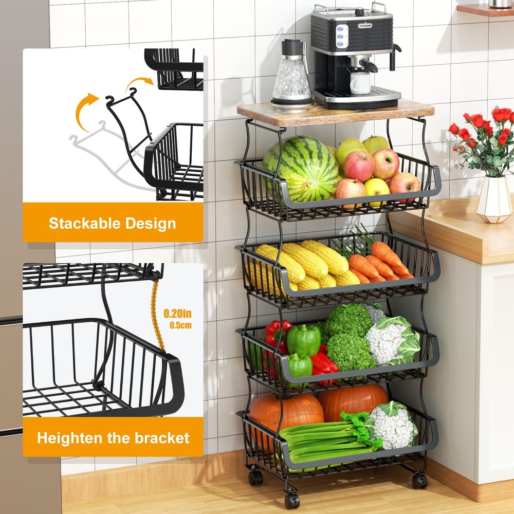 Fruit Vegetable Basket For Kitchen 5 Tier Stackable Fruit Vegetable Storage Bask
