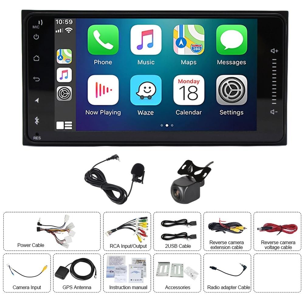 7 Double Din Car Stereo Carplay Android Auto Bluetooth GPS Backup Camera 2+32G