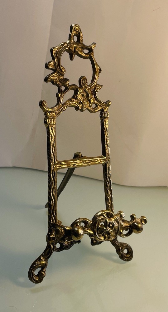 Ornate Brass Tabletop Easel, Victorian Bible Stand, Rococo Scrollwork Display