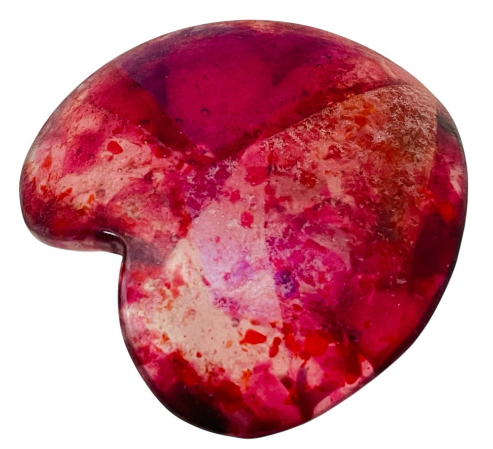 FUSED GLASS HEART DISH HANDMADE PINK RED PATTERNS GLOSSY TOP TEXTURED FLAT BASE