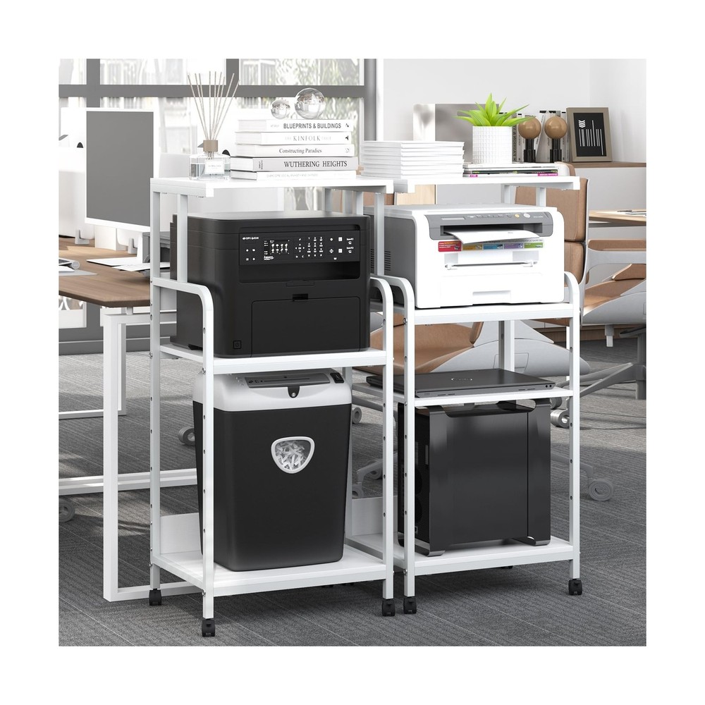 4-Tier Printer Stand with Storage Shelf, Mobile Printer Table for Home Office...