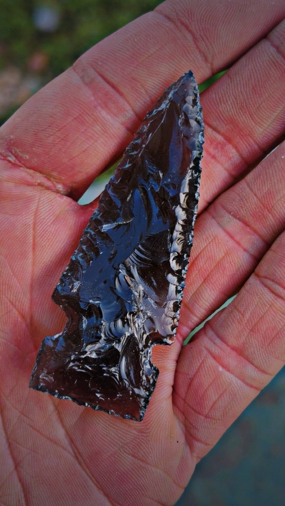 Flintknapped Obsidian Side Notched Arrowhead