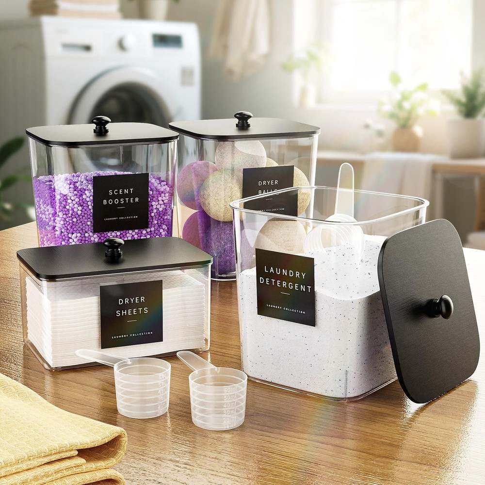 4 Pack Laundry Pods Container, Clear Laundry Room Organization Containers,Lar...