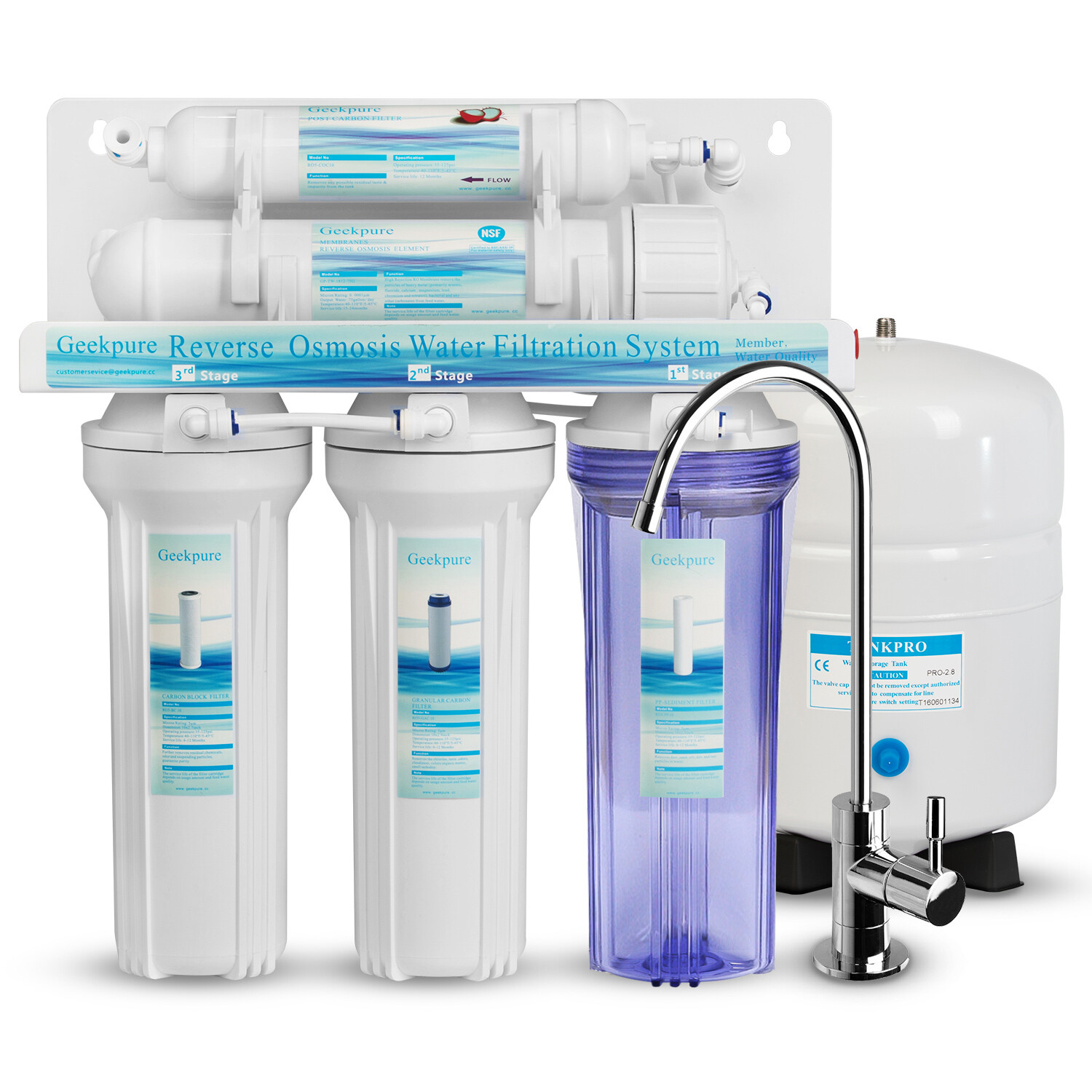 Geekpure 5 Stage Under Sink Reverse Osmosis Drinking Water Filter System 75 GPD
