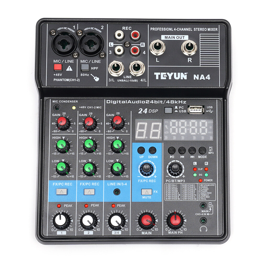 4-Channel Professional Audio Mixer with Bluetooth, USB & DSP Effects