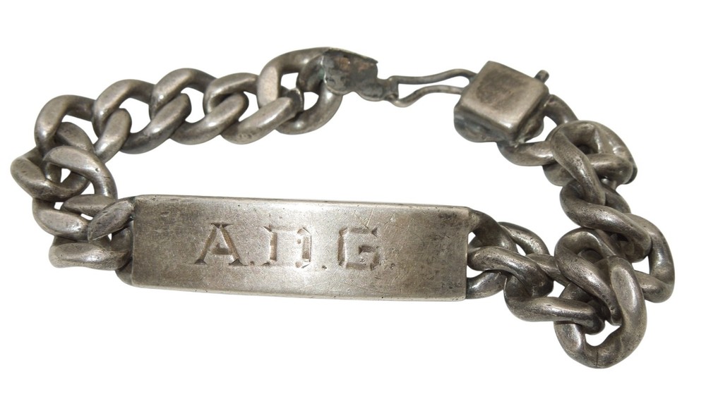 WWII US Army North Africa 1943 WOUNDED IN ACTION Medic STERLING ID Bracelet CA6