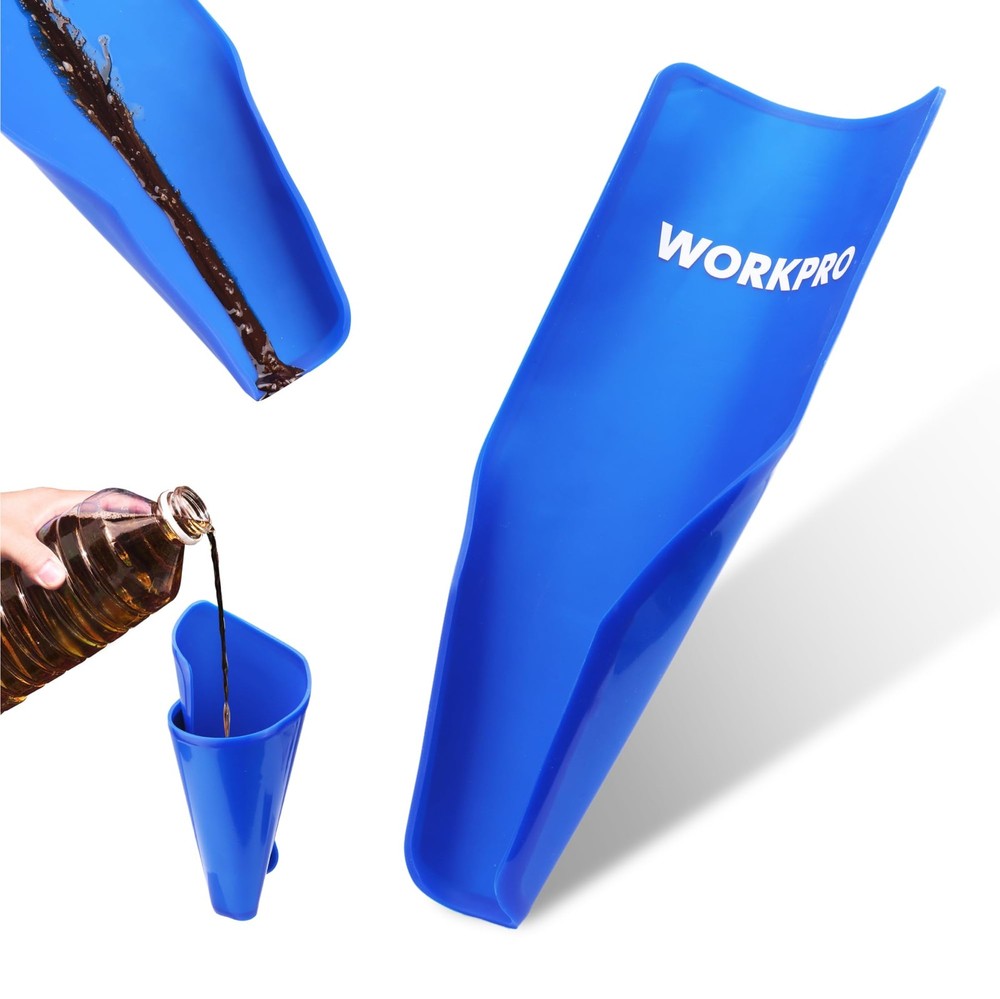 WORKPRO Flexible Oil Funnel for Automotive Use, Foldable Drain Tool Blue