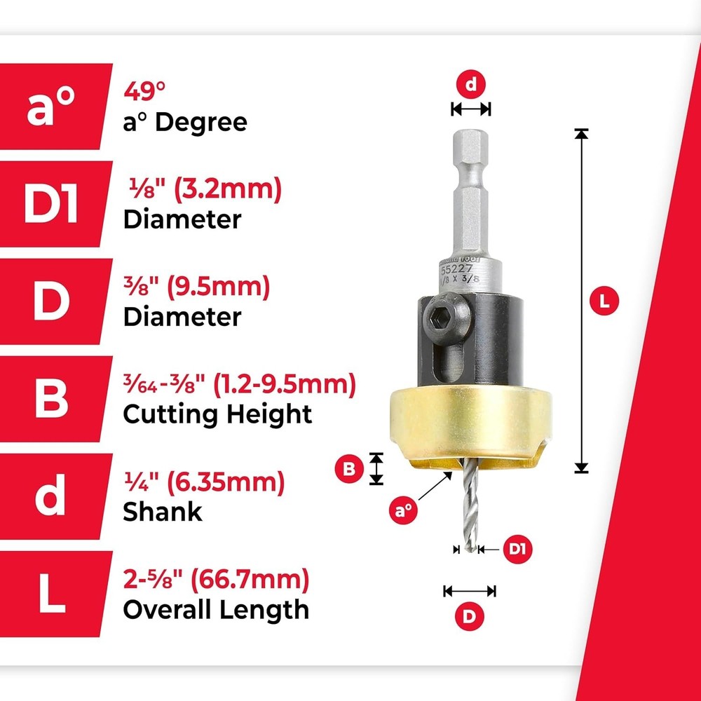 Carbide Tipped Countersink Drill Set with Depth Stop