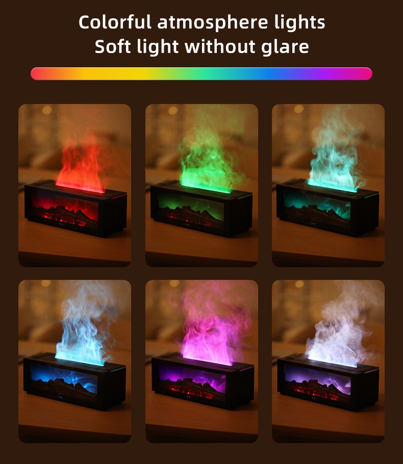 Flame Fireplace Humidifier Aromatherapy Essential Oil Diffuser with LED Light US
