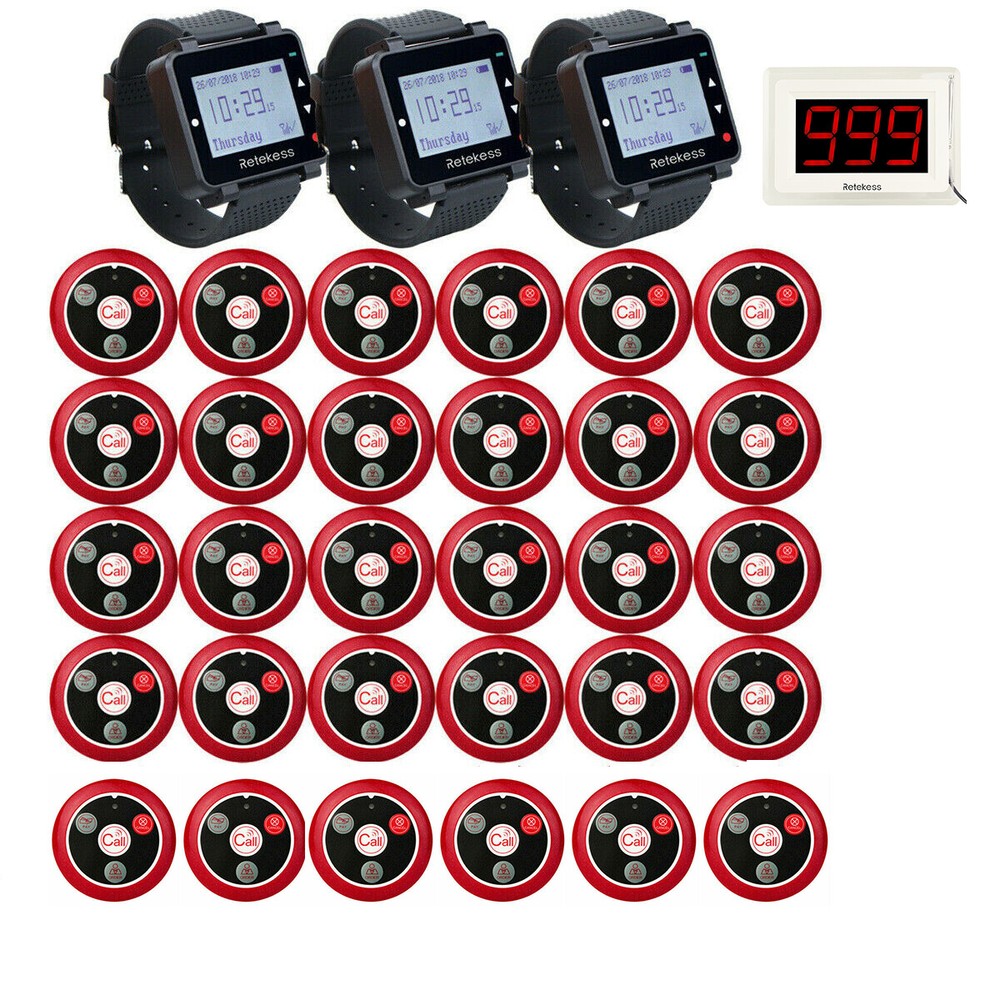 T128 Restaurant Wireless Calling System Pager Host 3 Watch 30 Call Button Bar