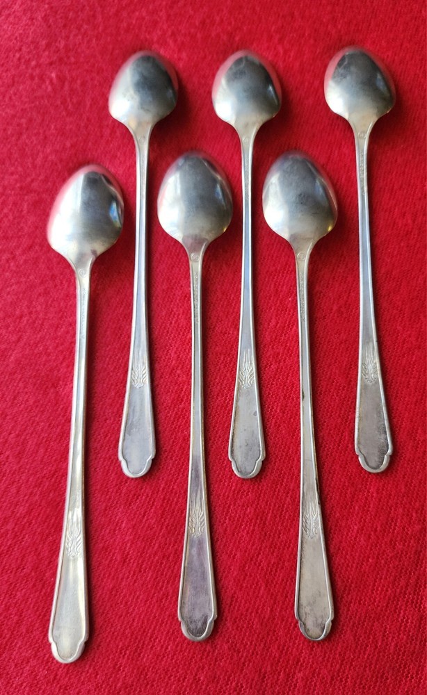 6 Monroe Silver JB Silverplate ICED TEA SPOONS Flatware Silverware Vintage