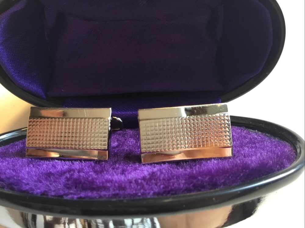 Cufflinks Rectangle Shiny Silver Tone Good Condition Boxed