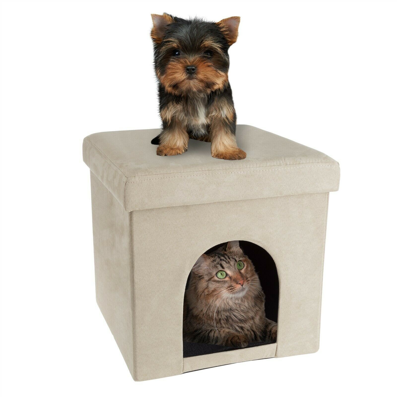 Pet House Ottoman Cat Dog Cube Footrest Cushion Top Interior Pillow 15 Inches