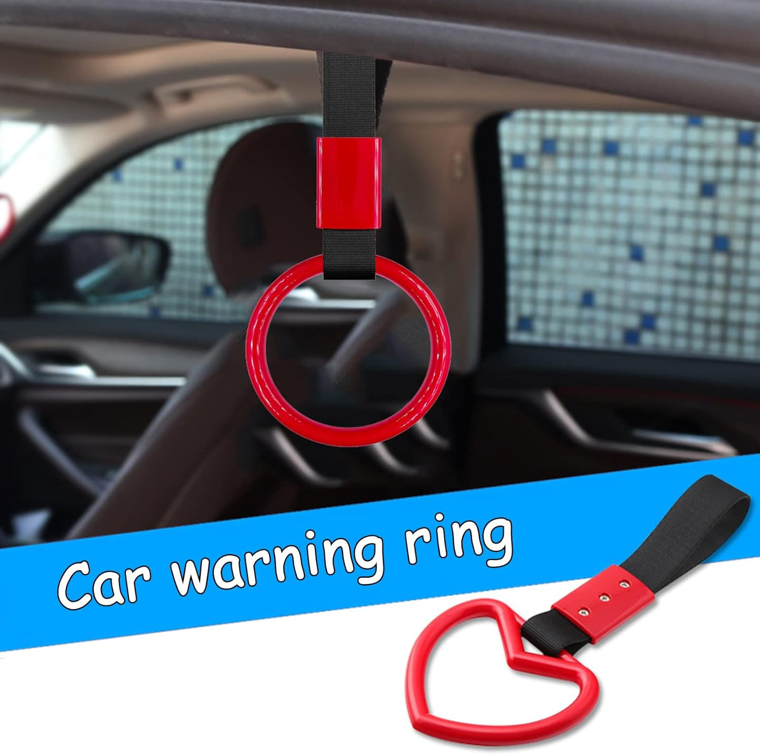 4 Pieces Tsurikawa round Heart-Shaped Car Hand Straps, ABS Ring Heart-Shaped Ca