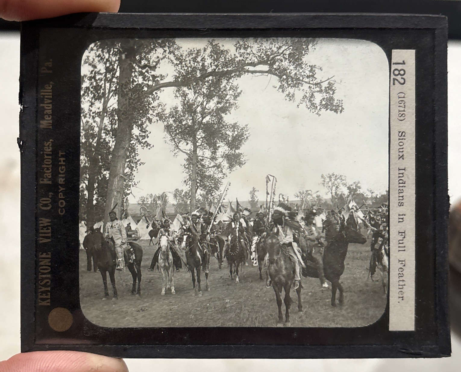 c1900 Sioux Indians Full Feather Nebraska Magic Lantern Glass Slide Keystone