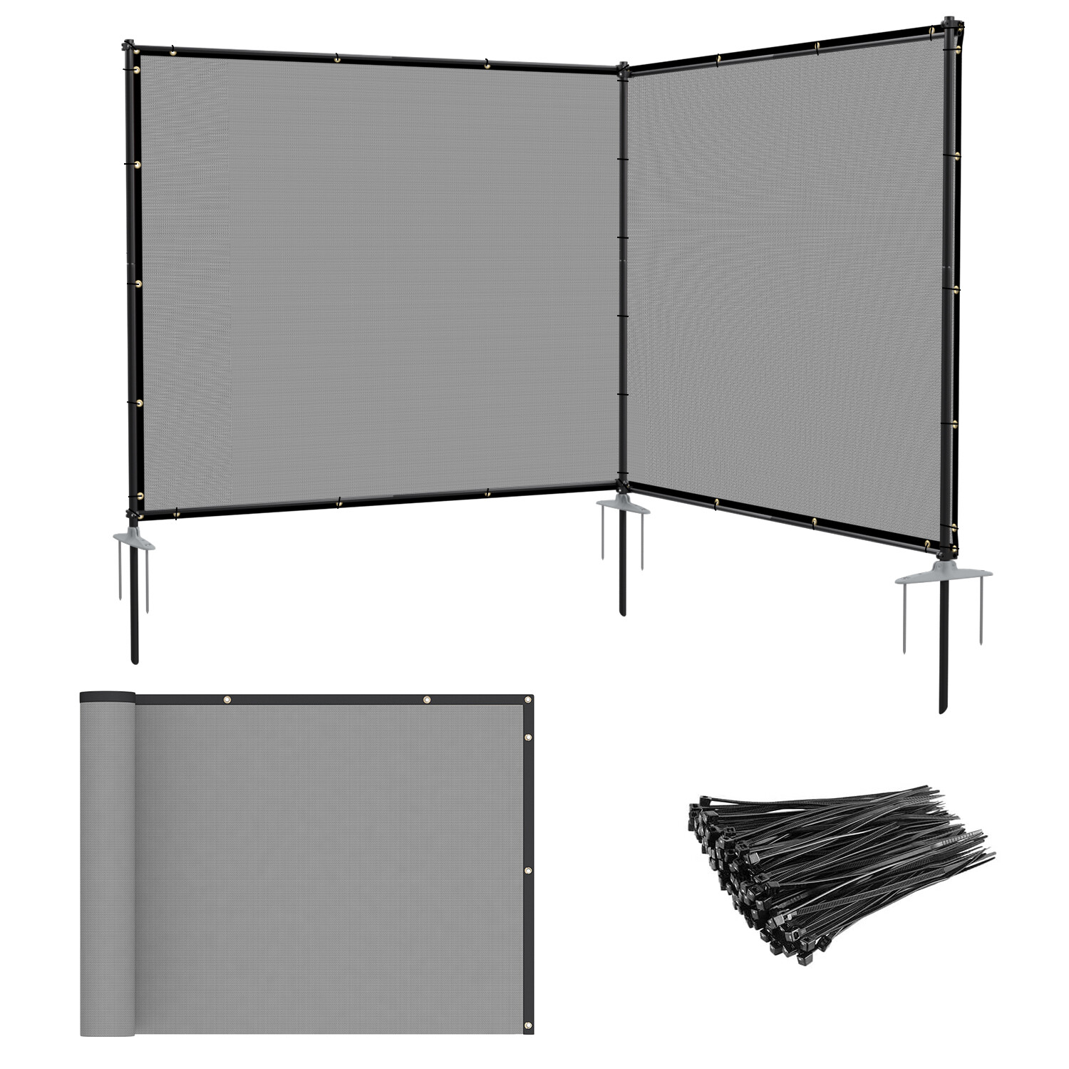 Heavy Duty Outdoor Freestanding Privacy Screen Fence Panels with Iron Poles