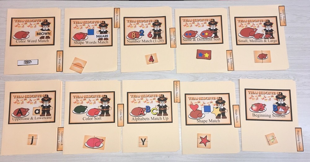 Thanksgiving - 10 File Folder Set  - Activity Set - Teaching - DIY PRINTED
