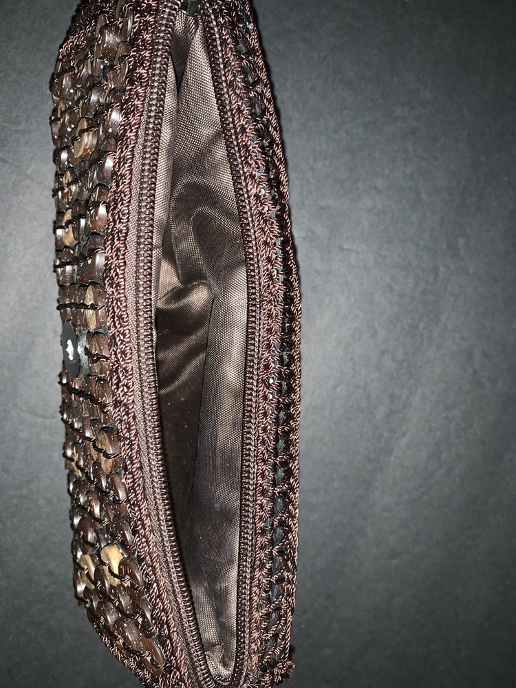 beaded coconut crocheted clutch bag