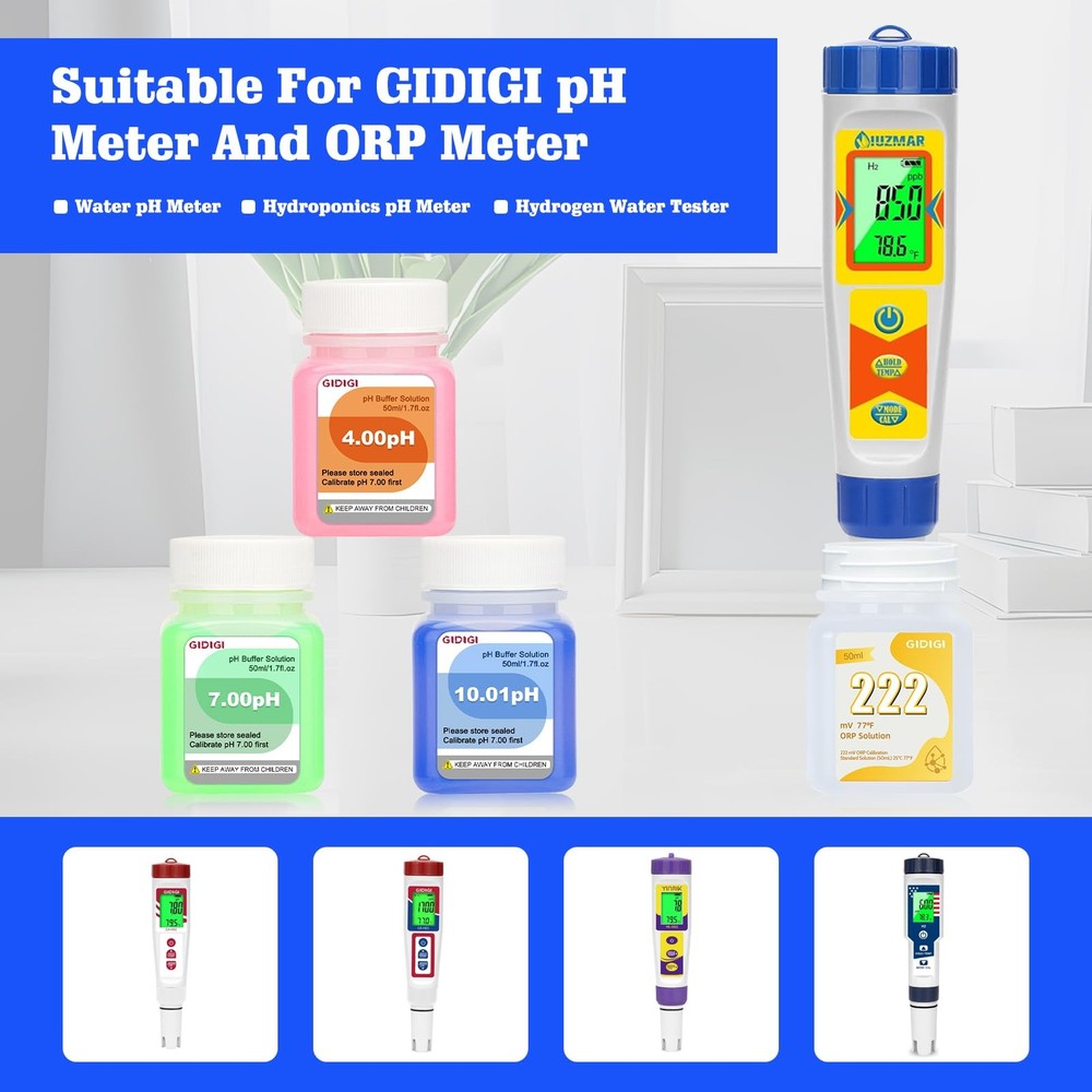 pH ORP Meter Calibration Buffer Solution Kit, Includes 4.00, 7.00 and pH...